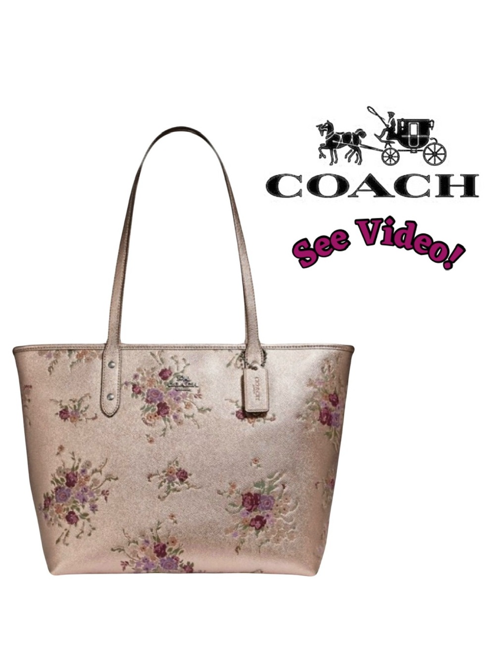 💐 City Tote in Metallic Multi Gold Floral Bundle Print 💐 Gorgeous! MSRP $350